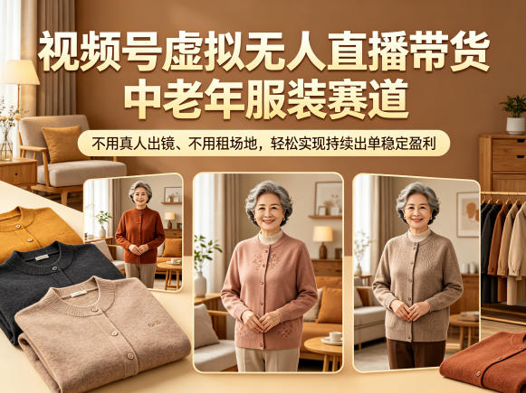 视频号虚拟无人直播带货中老年服装赛道，不用真人出镜、不用租场地，轻松实现持续出单稳定盈利-选优云网创