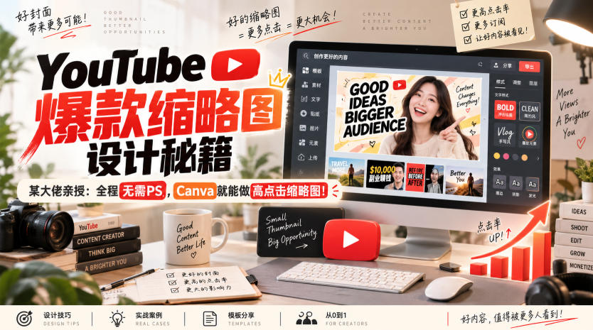 YouTube爆款缩略图设计秘籍，某油管大佬（610万订阅者）亲授，全程无需PS，Canva就能做高点击缩略图！【原创双语字幕】-选优云网创