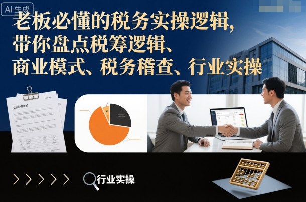 老板必懂的税务实操逻辑，带你盘点税筹逻辑、商业模式、税务稽查、行业实操-选优云网创