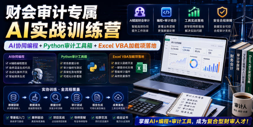 财会审计专属AI实战训练营｜AI协同编程+Python审计工具箱+Excel VBA加载项落地-选优云网创
