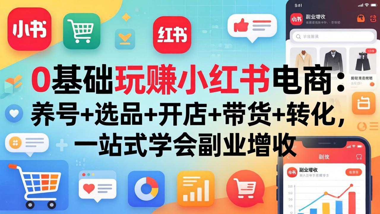 0基础玩赚小红书电商：养号+选品+开店+带货+转化，一站式学会副业增收-选优云网创