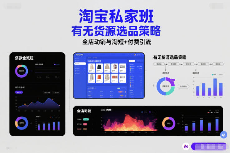淘宝私家班，有无货源选品策略，高成功率爆款全流程打法，全店动销与淘短+付费引流（更新2026年4月）-选优云网创