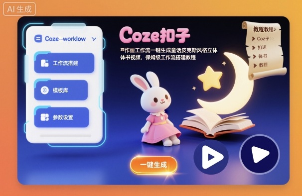 Coze扣子工作流一键生成童话皮克斯风格立体书视频,保姆级工作流搭建教程-选优云网创
