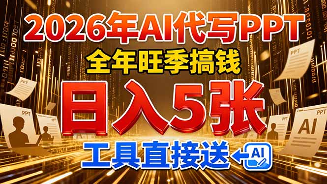 2026用AI代写 PPT，全年旺季搞钱，日入 5张，工具直接送！-选优云网创