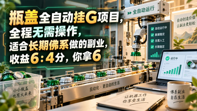 瓶盖全自动挂G项目,全程无需操作,适合长期佛系做的副业,收益6:4分,你拿6【揭秘】-选优云网创
