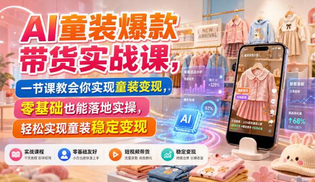 AI童装爆款带货实战课，一节课教会你实现童装变现，零基础也能落地实操-选优云网创