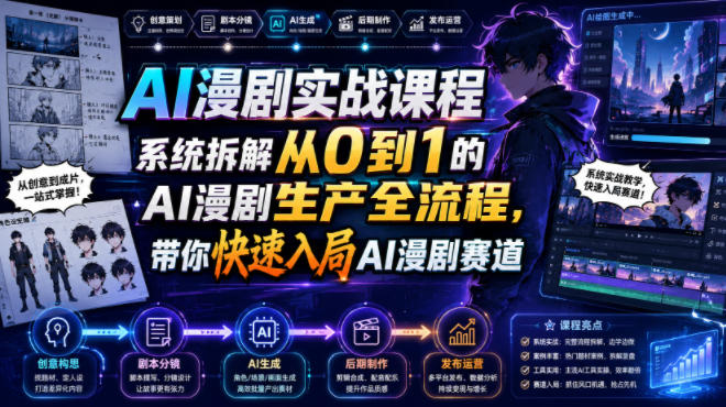 AI漫剧实战课程，系统拆解从0到1的AI漫剧生产全流程，带你快速入局AI漫剧赛道-选优云网创