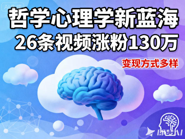 短视频新蓝海，哲学心理学赛道，26条视频涨粉130W，变现方式多样-选优云网创