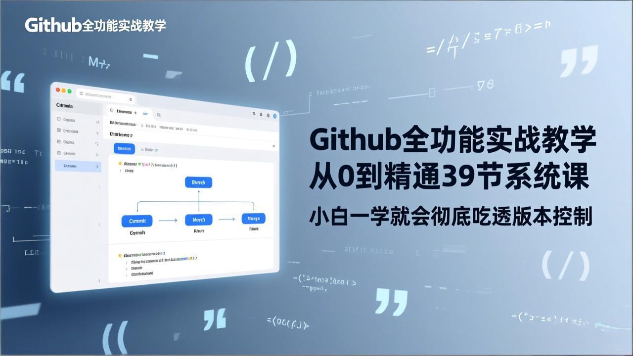GitHub-全功能实战教学，从0到精通39节系统课，小白一学就会彻底吃透版本控制-选优云网创