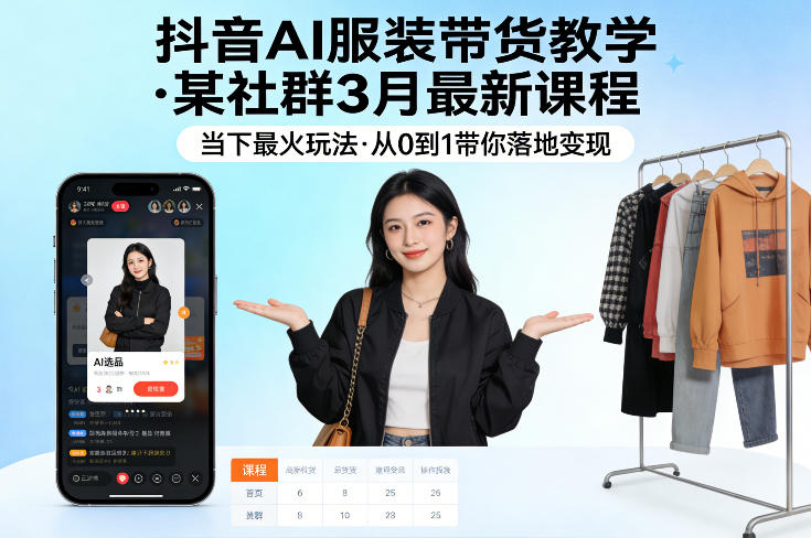 抖音AI服装带货教学，某社群3月最新课程，当下最火玩法，从0到1带你落地变现-选优云网创