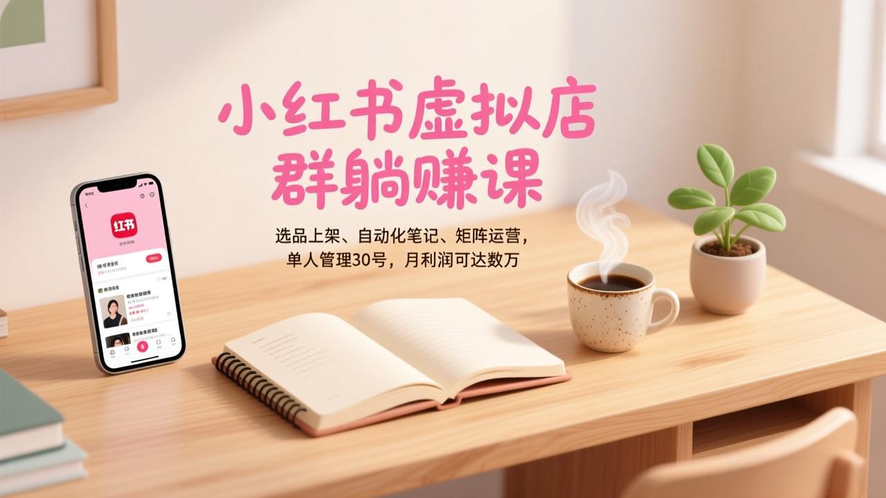 小红书虚拟店群躺赚课,选品上架、自动化笔记、矩阵运营,单人管理30号,月利润可达数万-选优云网创