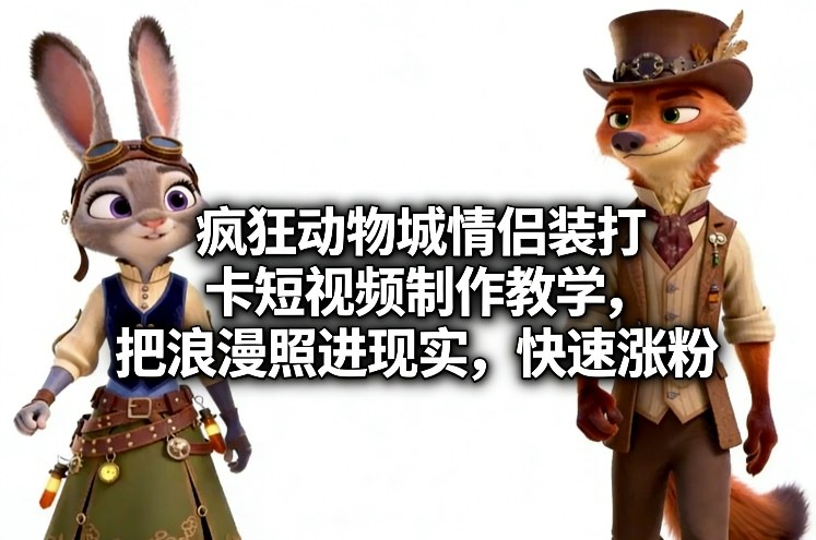 疯狂动物城情侣装打卡短视频制作教学，把浪漫照进现实，快速涨粉-选优云网创