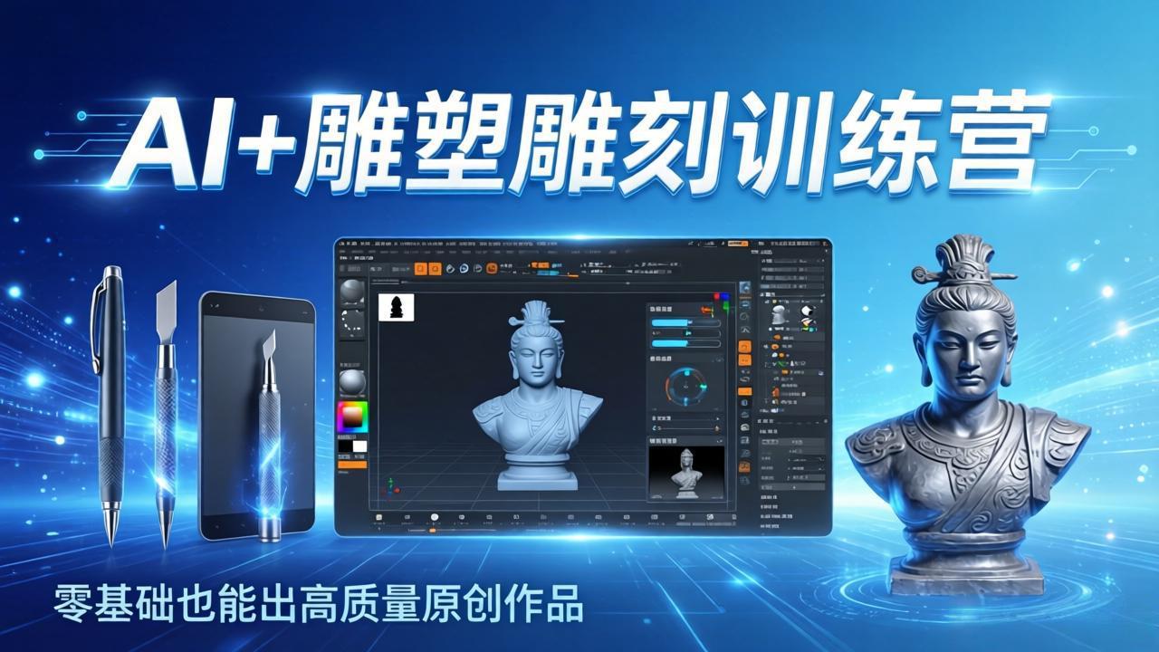 AI+雕塑雕刻训练营：从AI创作、大模型训练到3D雕刻 + 渲染，零基础也能出高质量原创作品-选优云网创