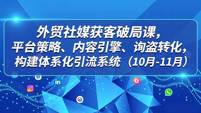 外贸 社媒获客破局课,平台策略、内容引擎、询盘转化,构建体系化引流系统(10月-11月-选优云网创