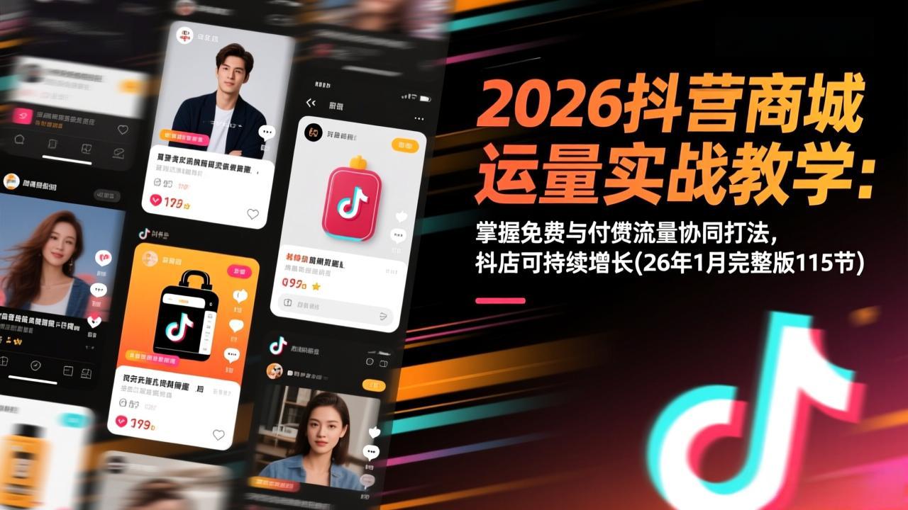 2026抖音商城运营实战教学：掌握免费与付费流量协同打法，抖店可持续增长(26年1月完整版115节-选优云网创