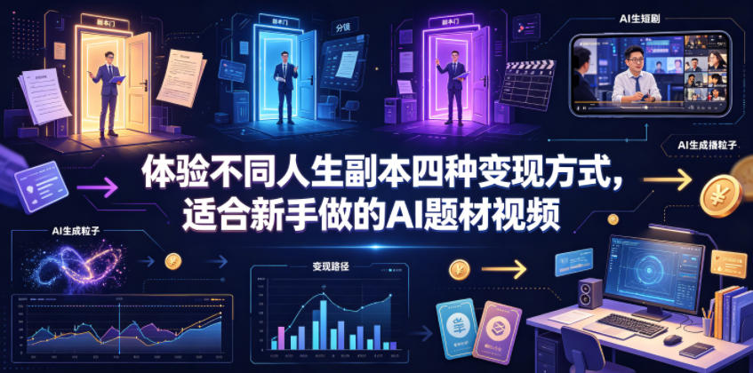 体验不同人生副本四种变现方式，适合新手做的AI题材视频-选优云网创