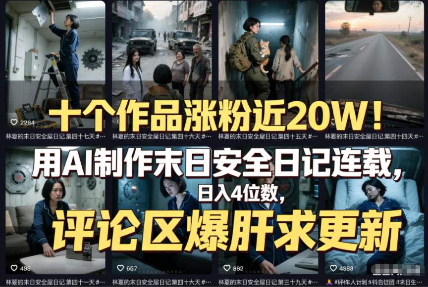 十个作品涨粉近20W！用AI制作末日安全日记连载，日入4位数，评论区爆肝求更新(附详细步骤)-选优云网创