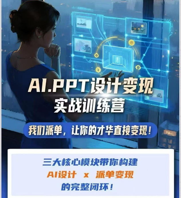 AI+PPT设计变现实战训练营，我们派单，让你的才华直接变现，三大核心模块带你构建Al设计x派单变现的完整闭环-选优云网创