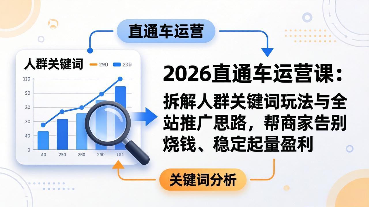 2026直通车运营课：拆解人群关键词玩法与全站推广思路，帮商家告别烧钱、稳定起量盈利-选优云网创