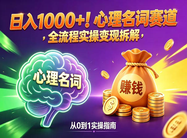 心理名词赛道，新手小白也能做，全流程项目拆解，单日变现1k+-选优云网创