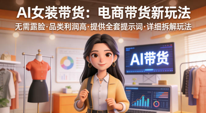 AI女装带货，电商带货新玩法，无需露脸，品类利润高，提供全套提示词，详细拆解玩法-选优云网创