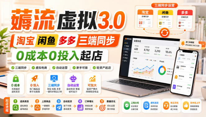 绅白不白·薅流虚拟3.0丨淘宝闲鱼多多三端同步丨0成本0投入起店-选优云网创