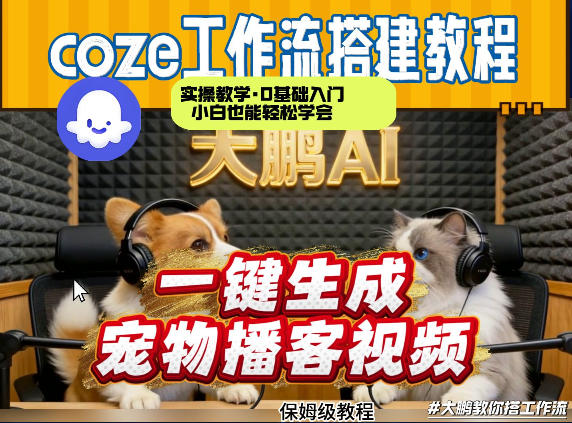 Coze工作流AI一键生成宠物播客视频，全程保姆级教程，零基础小白保姆级教学-选优云网创