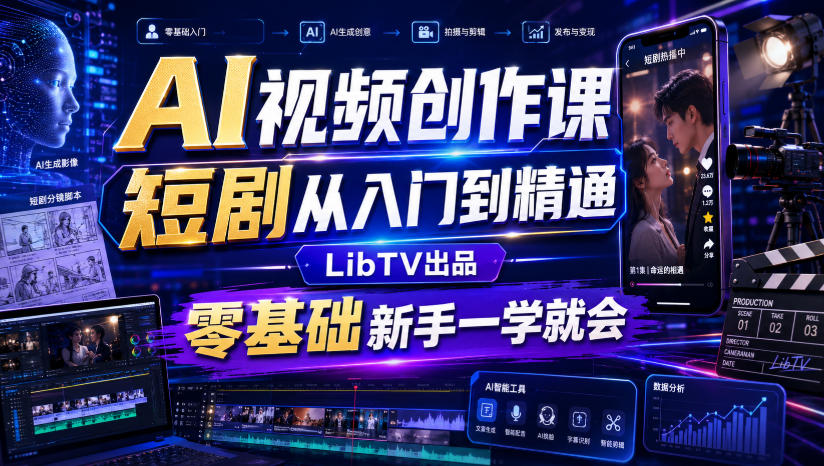 AI视频创作课,短剧从入门到精通,LibTV出品,零基础新手一学就会-选优云网创