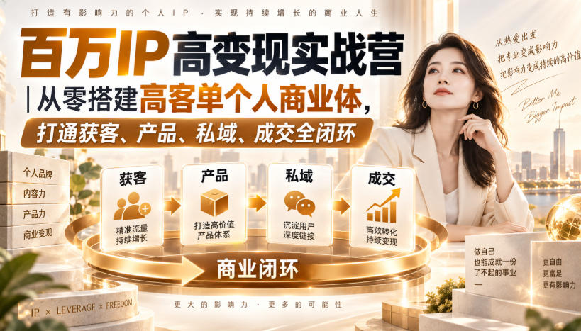 百万IP高变现实战营｜从零搭建高客单个人商业体，打通获客、产品、私域、成交全闭环-选优云网创
