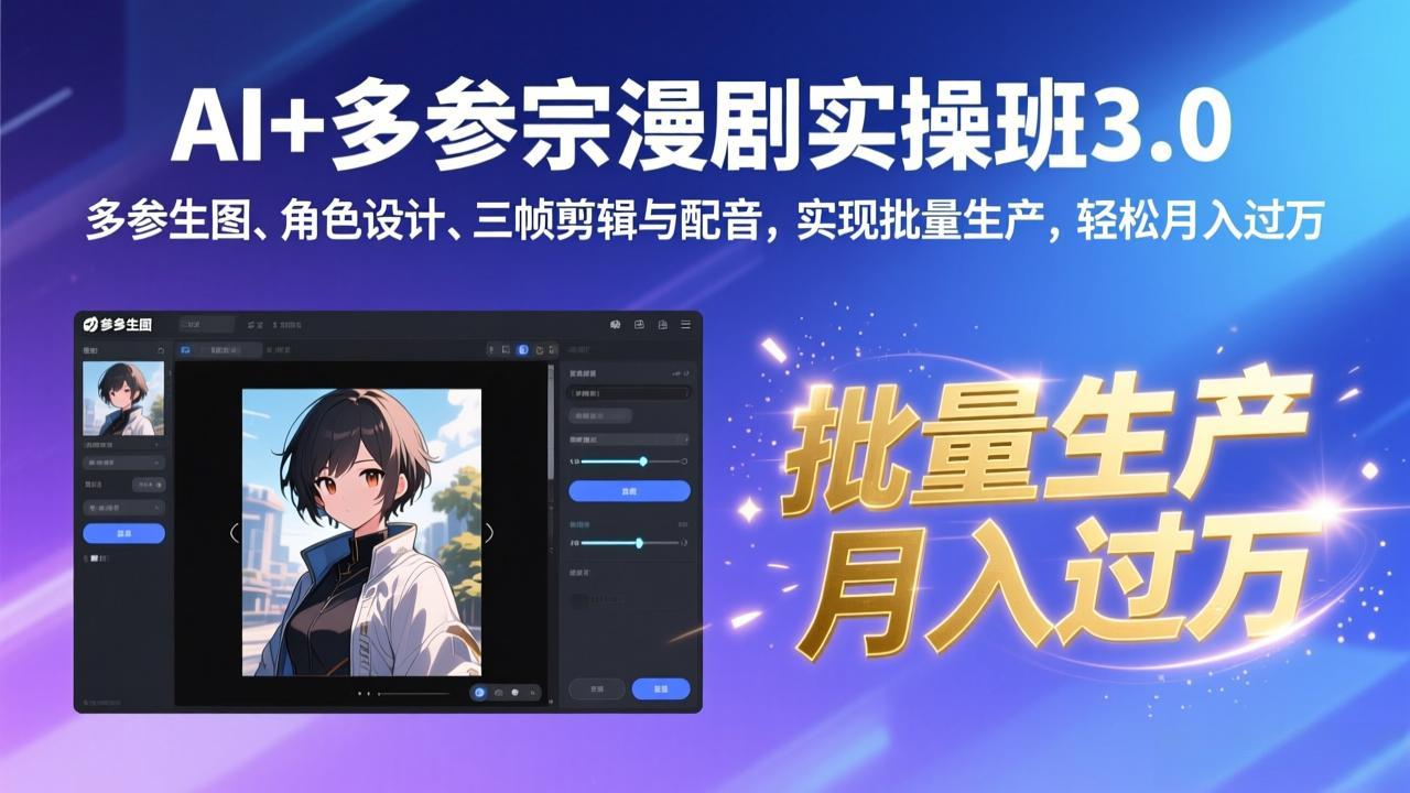 AI+多参宗漫剧实操班3.0：多参生图、角色设计、三帧剪辑与配音，实现批量生产，轻松月入过万-选优云网创