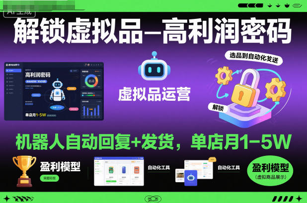 解锁虚拟品高利润密码：机器人自动回复+发货，单店月1-5W【揭秘】-选优云网创