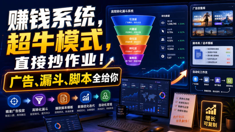 賺钱系统，超牛模式，直接抄作业！广告、漏斗、脚本全给你【原创双语字幕】-选优云网创