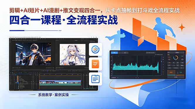 剪辑+AI短片+AI漫剧+推文变现四合一，从卡点抽帧到打斗戏全流程实战-选优云网创