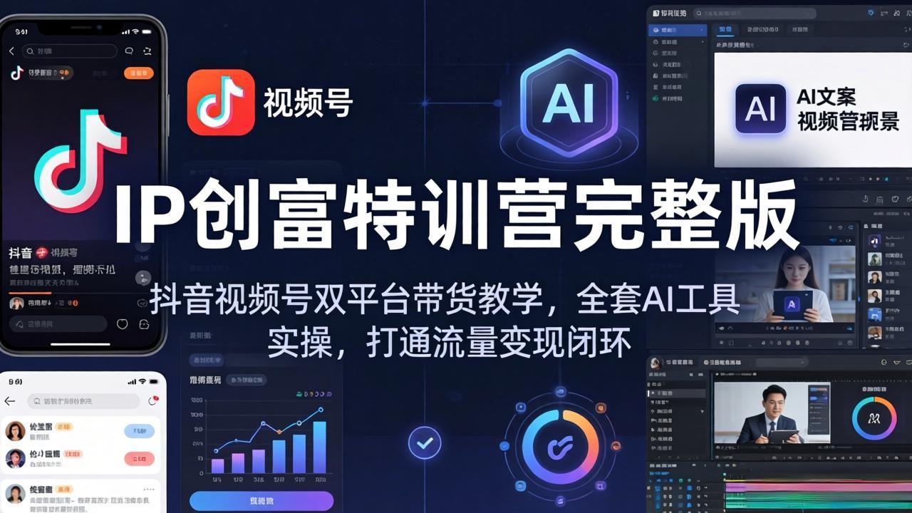 IP创富特训营完整版：抖音视频号双平台带货教学，全套AI工具实操，打通流量变现闭环-选优云网创