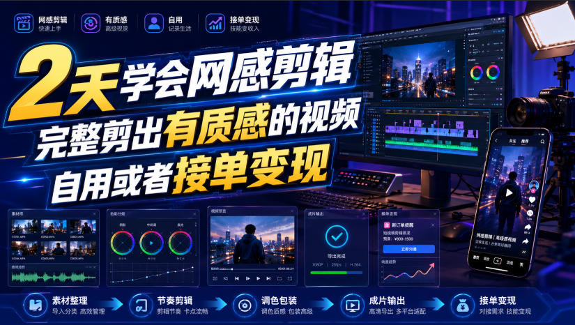 2天学会网感剪辑,完整剪出有质感的视频,自用或者接单变现-选优云网创