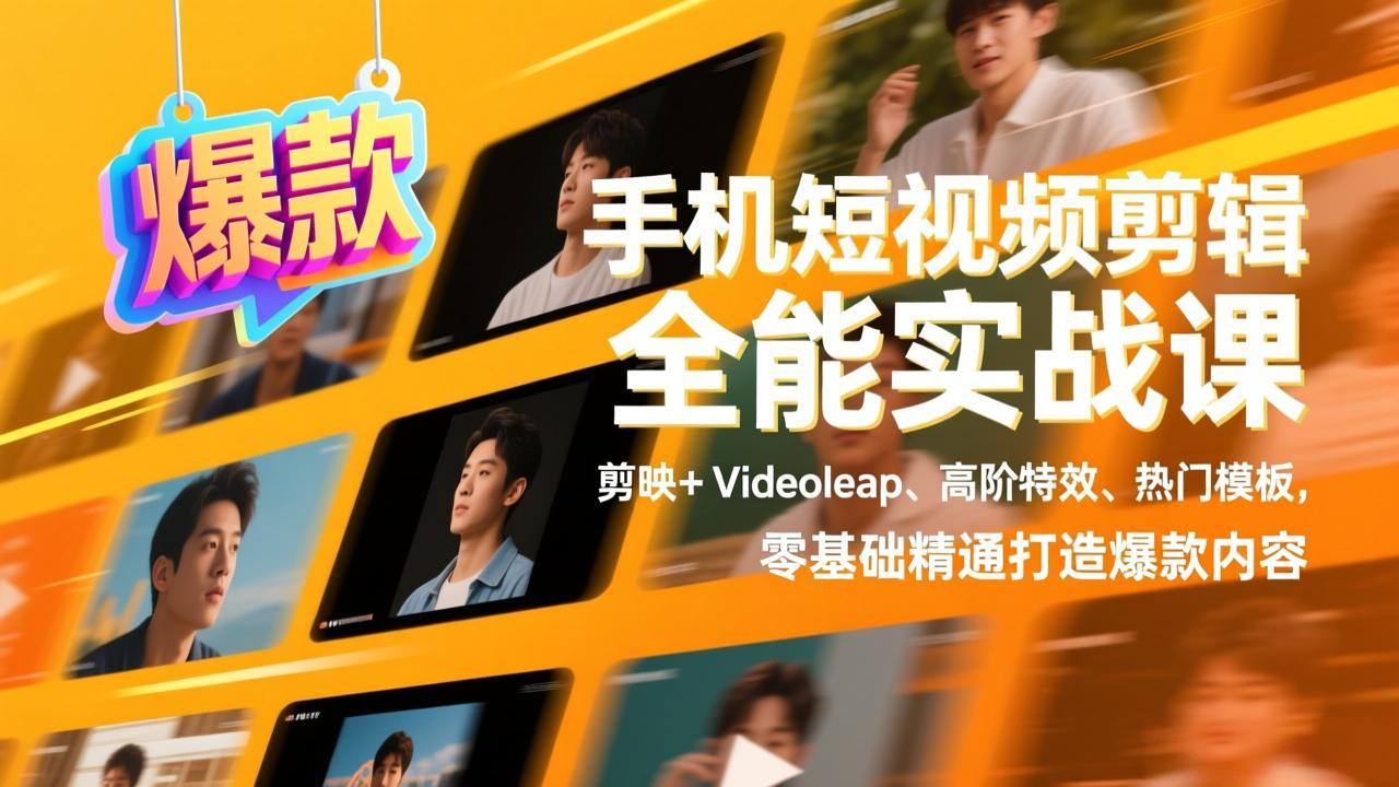 手机短视频剪辑全能实战课，剪映+Videoleap、高阶特效、热门模板，零基础精通打造爆款内容-选优云网创