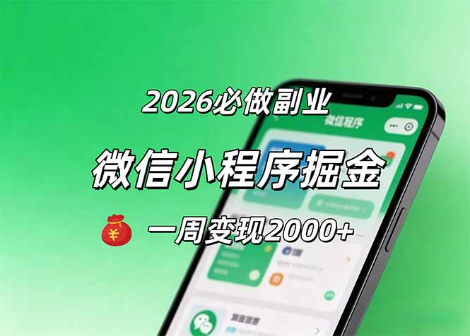 2026微信小程序掘金，简单好上手，一周变现2000+-选优云网创