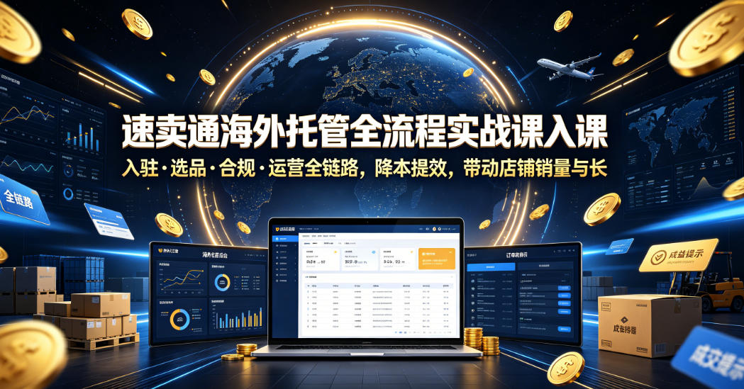 速卖通海外托管全流程实战课入驻・选品・合规・运营全链路，降本提效，带动店铺销量与收益增长-选优云网创
