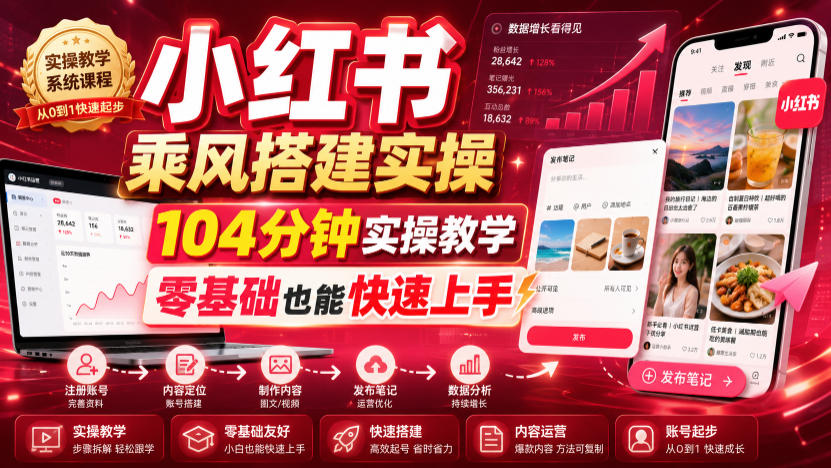 小红书乘风搭建实操，104分钟实操教学，零基础也能快速上手-选优云网创