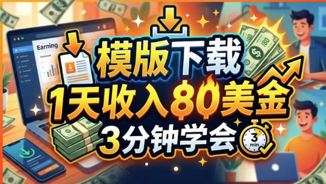模版下载，1天收入80美刀，0门槛，3分钟学会-选优云网创