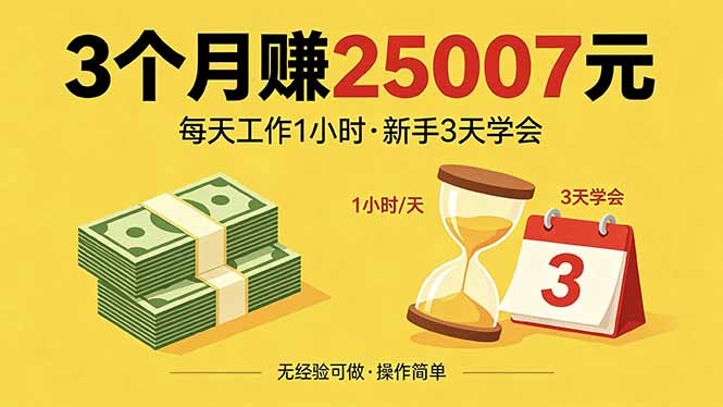 3个月赚钱25007元，每天工作1个小时，新手3天全部学会！-选优云网创