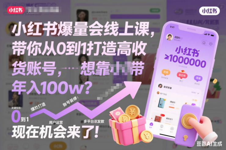 小红书爆量会线上课，带你从0到1打造高收益带货账号，想靠小红书带货年入100w？现在机会来了！-选优云网创