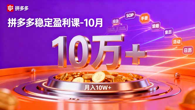 拼多多稳定盈利课-10月，强付费SOP+微付费高投产+活动矩阵，单店月入10万+-选优云网创