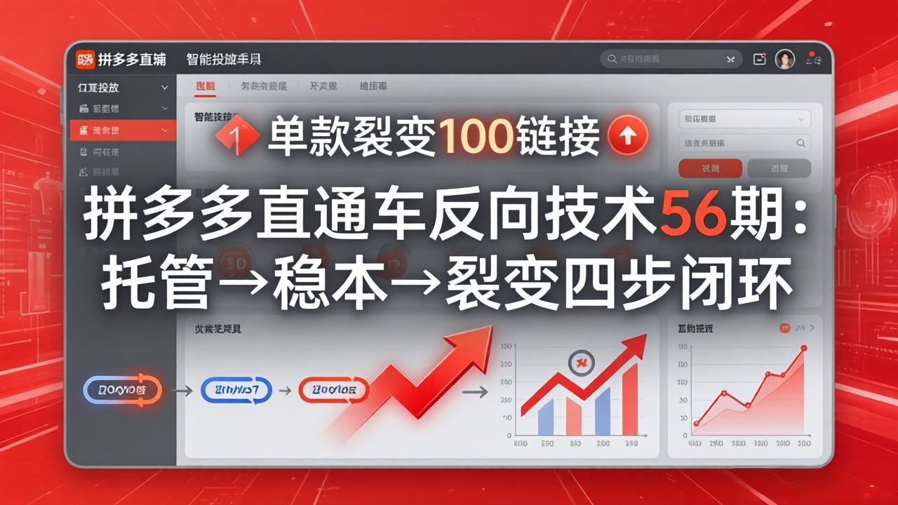 拼多多直通车反向技术56期：托管→稳本→裂变四步闭环，单款裂变100链接抢占核心流量-选优云网创