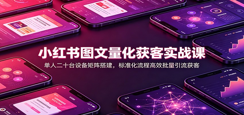 小红书图文量化获客实战课：单人二十台设备矩阵搭建，标准化流程高效批量引流获客-选优云网创