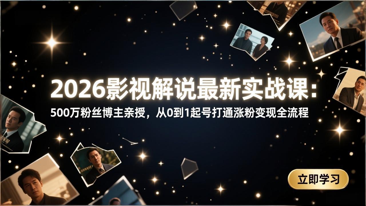 2026影视解说最新实战课：500万粉丝博主亲授，从0到1起号打通涨粉变现全流程-选优云网创