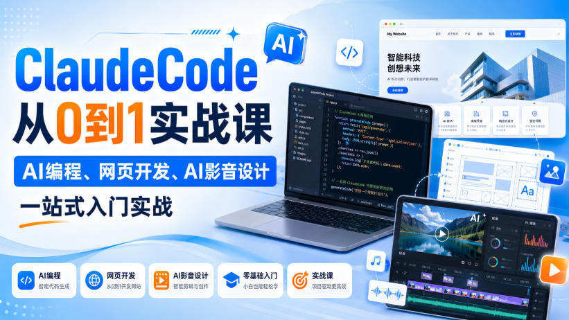 ClaudeCode从0到1实战课，AI编程、网页开发、AI影音设计一站式入门实战-选优云网创