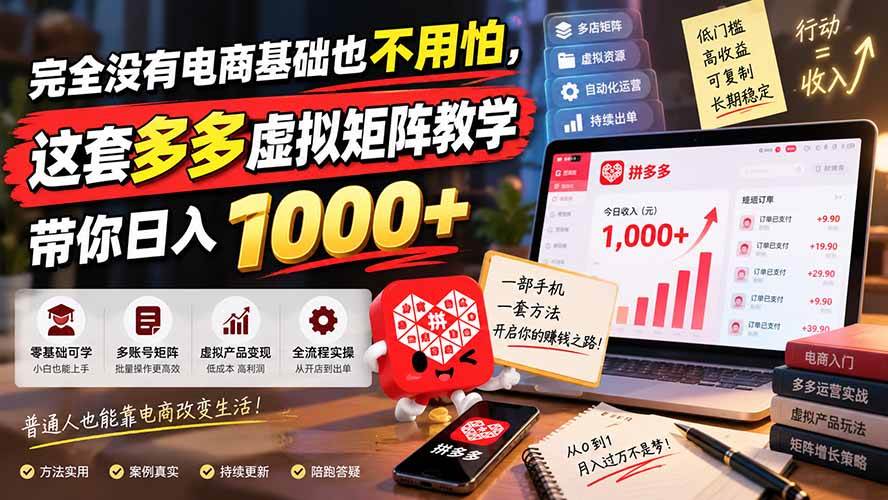 （20454期）完全没有电商基础也不用怕，这套多多虚拟矩阵教学带你日入 1000+-选优云网创