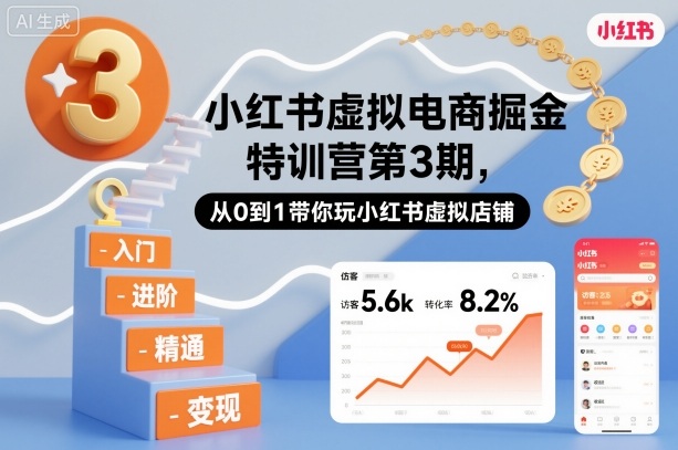 小红书虚拟电商掘金特训营第3期，从0到1带你玩小红书虚拟店铺-选优云网创