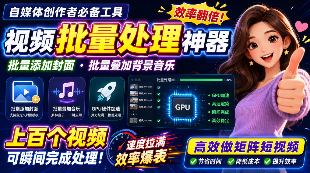 视频批量加封面，把封面添加到视频第一帧，不用剪辑软件批量添加-选优云网创